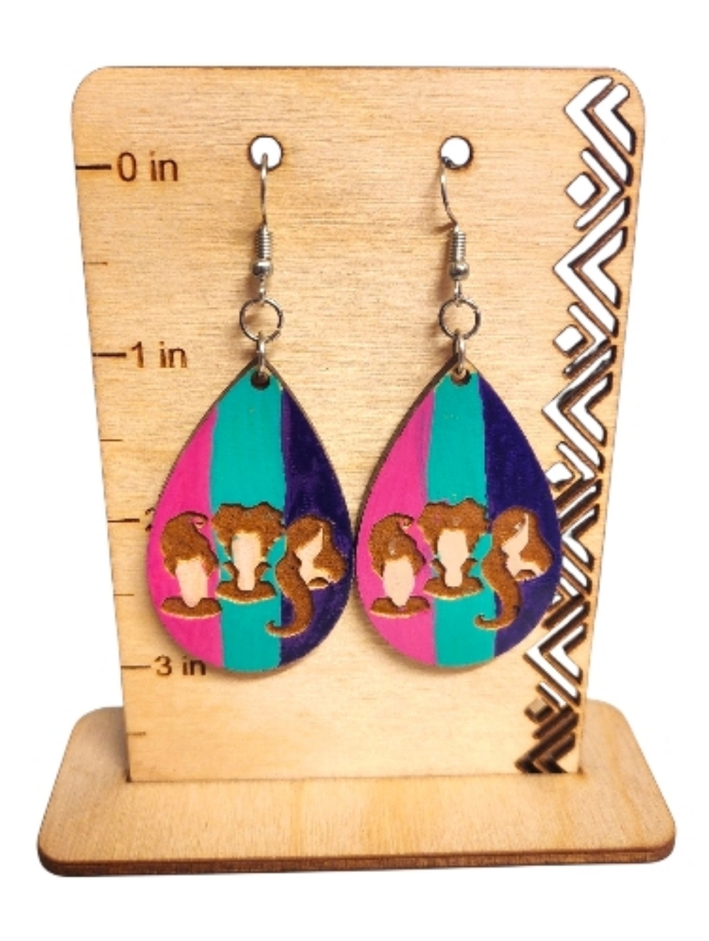 Unity Spectrum Sisters Wood Drop Earrings - Picture 2 of 3